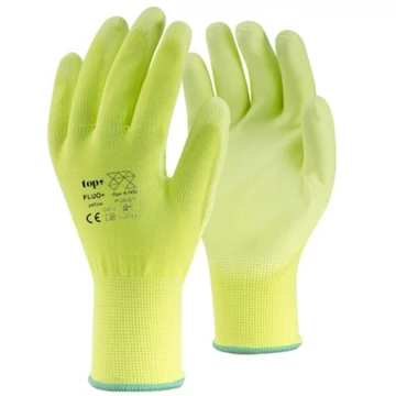 FLUO-Y PLUS PU mártott védőkesztyű, gumírozott mandzsetta, fluo sárga FLUO-Y PLUS PU mártott védőkesztyű, gumírozott mandzsetta, fluo sárga