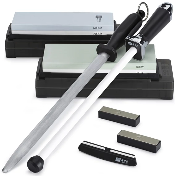 TAIDEA Késélező készlet | XXL CHEF PROFESSIONAL | #240/800 + #2000/6000 XXL fenőkövek + Kiegészítők | Fenőacél (30cm) + Kerámia élezőrúd (30 cm)