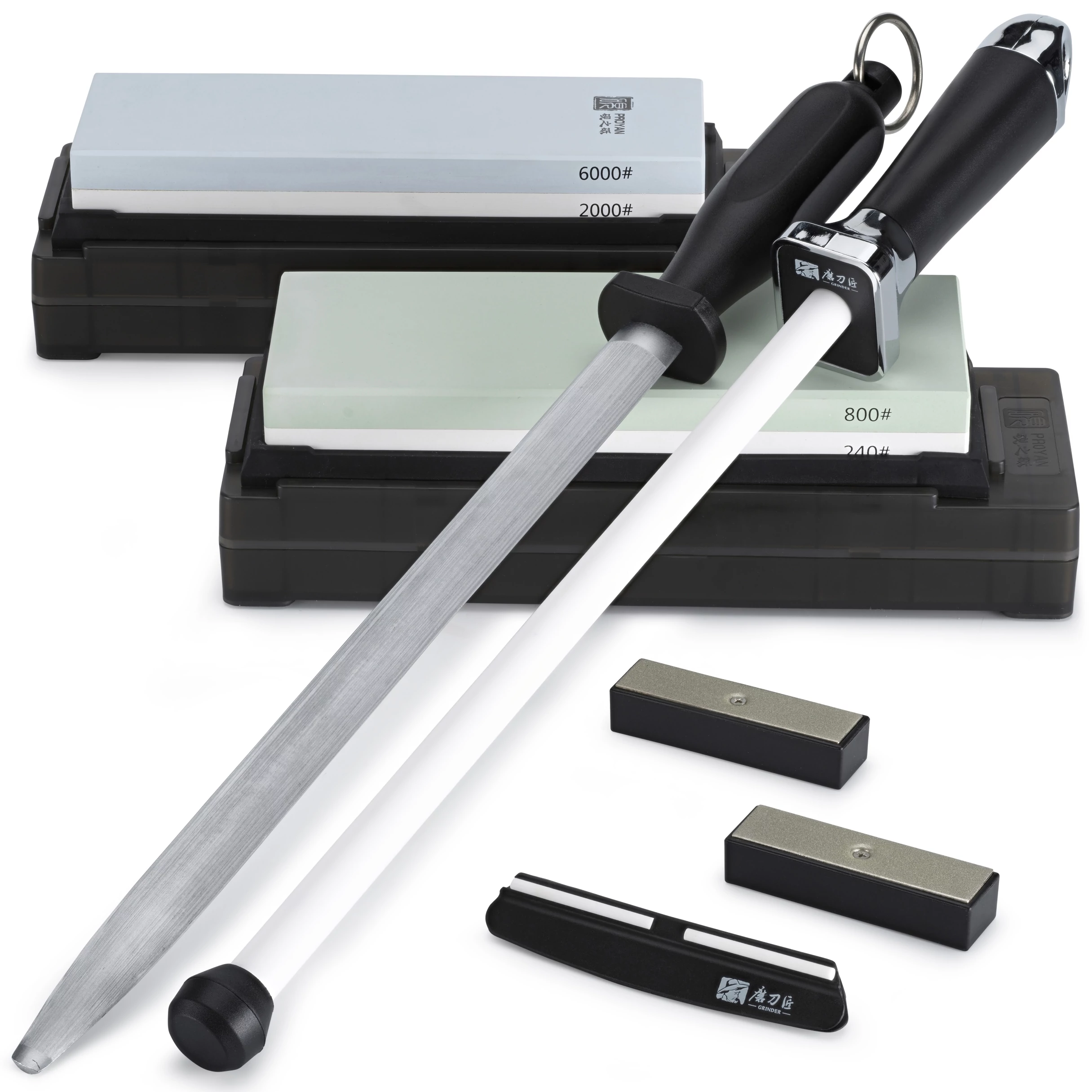 TAIDEA Késélező készlet | XXL CHEF PROFESSIONAL | #240/800 + #2000/6000 XXL fenőkövek + Kiegészítők | Fenőacél (30cm) + Kerámia élezőrúd (30 cm)